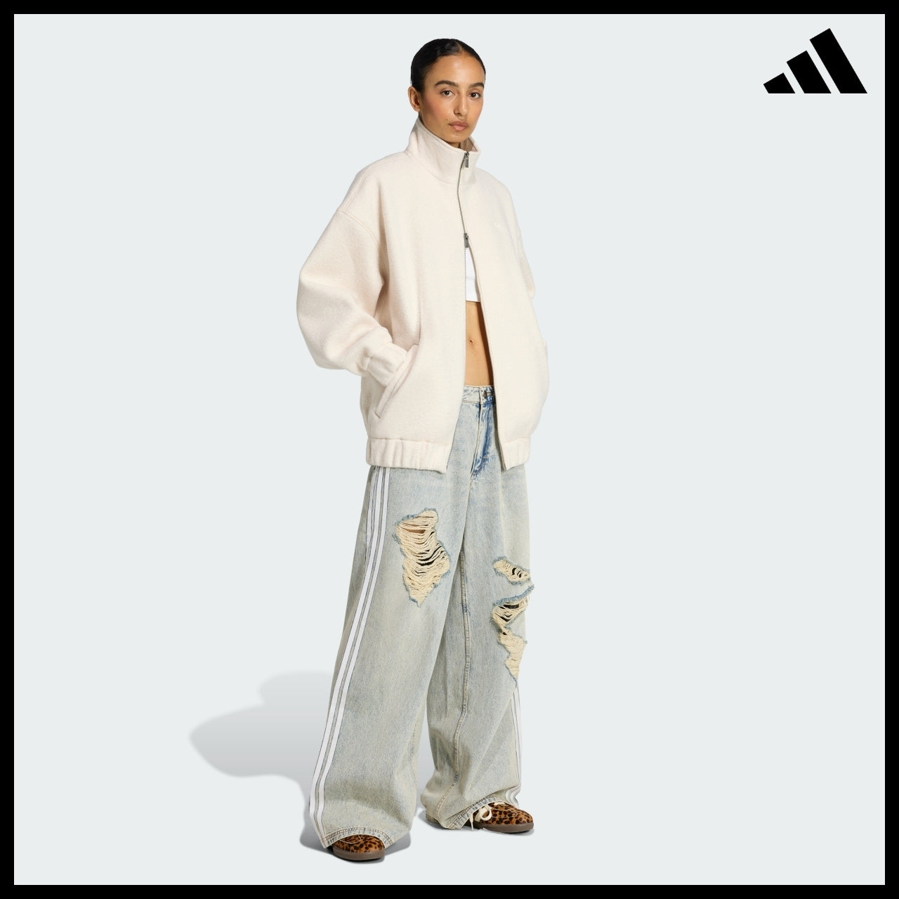 【ADIDAS】Fleece Wonder White Full Zip Jacket Fleece Jacket