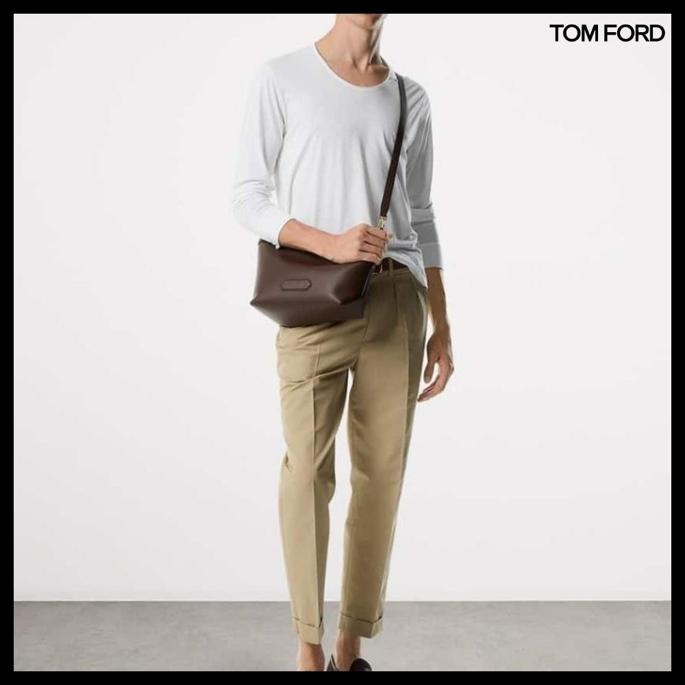 【TOM FORD】TRAPEZOID POUCH MESSENGER BROWN