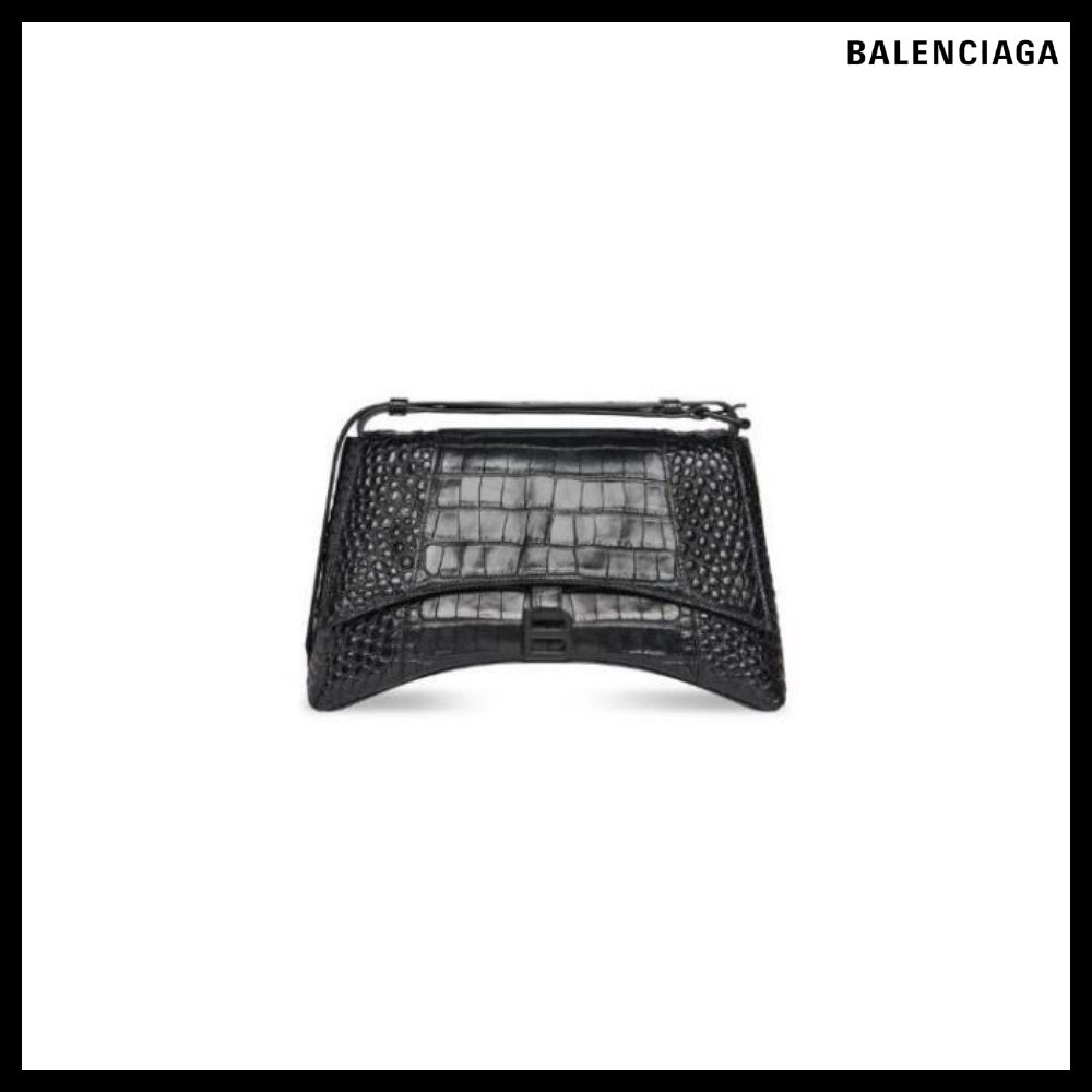 【BALENCIAGA 】Downtown Medium Shoulder Bag Crocodile Emboss