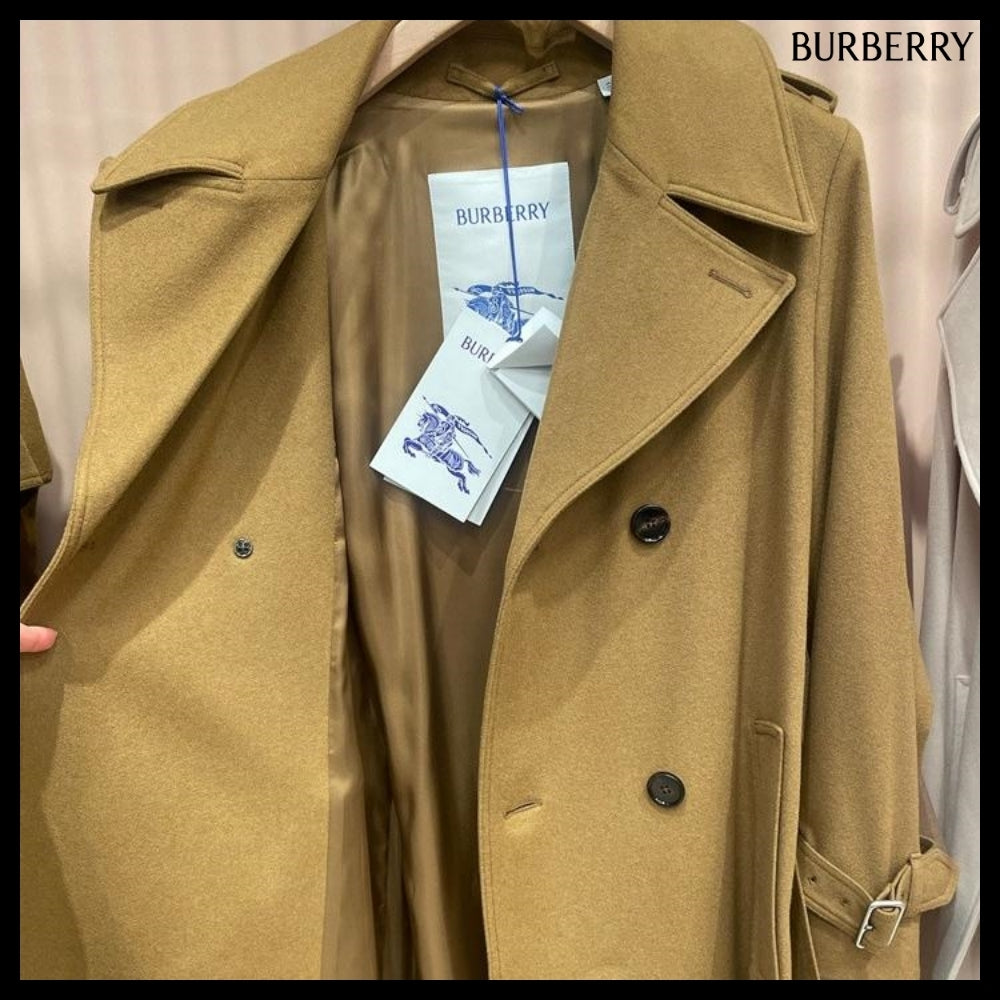 【Burberry】Cashmere Belted Long Trench Coat Shrew