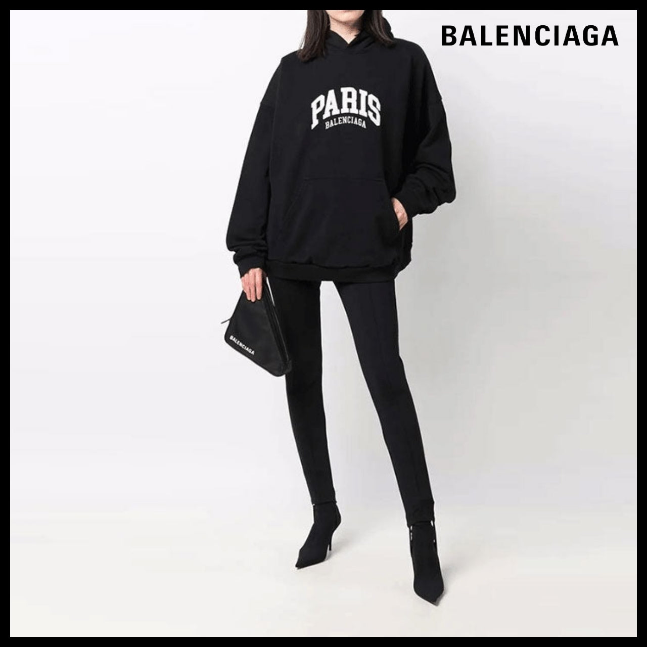 【BALENCIAGA】Cities Paris Hoodie Wide Fit Black White