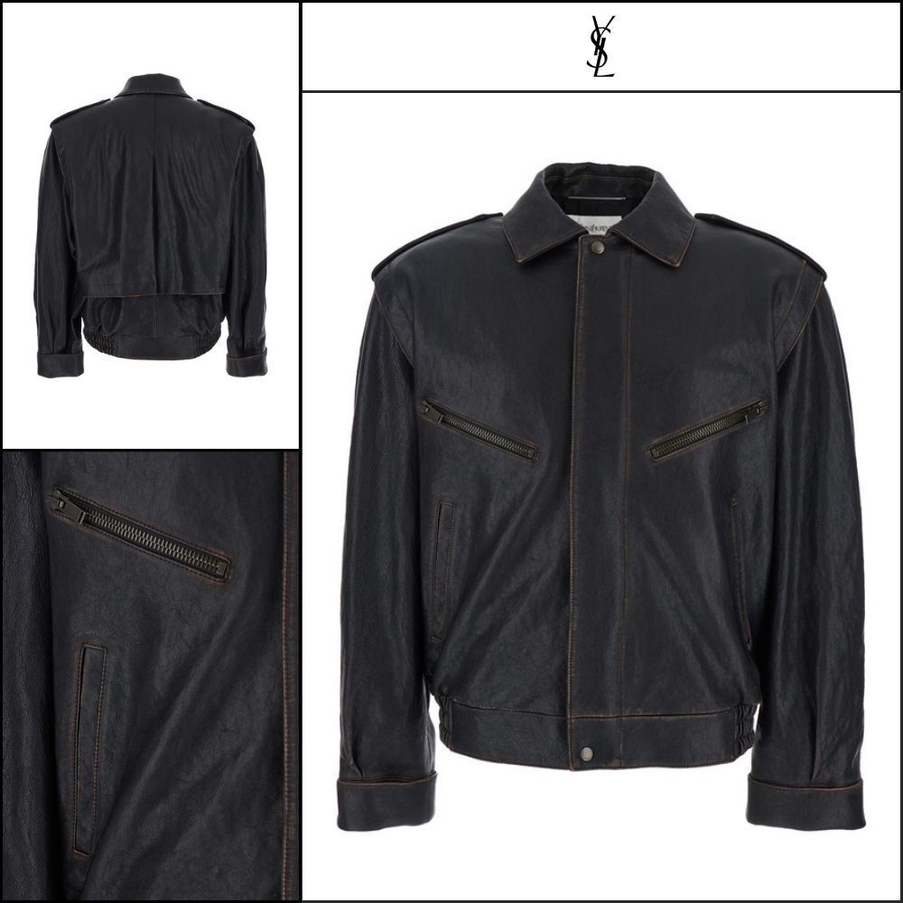 【SAINT LAURENT】Brown Jacket Black classic outerwear