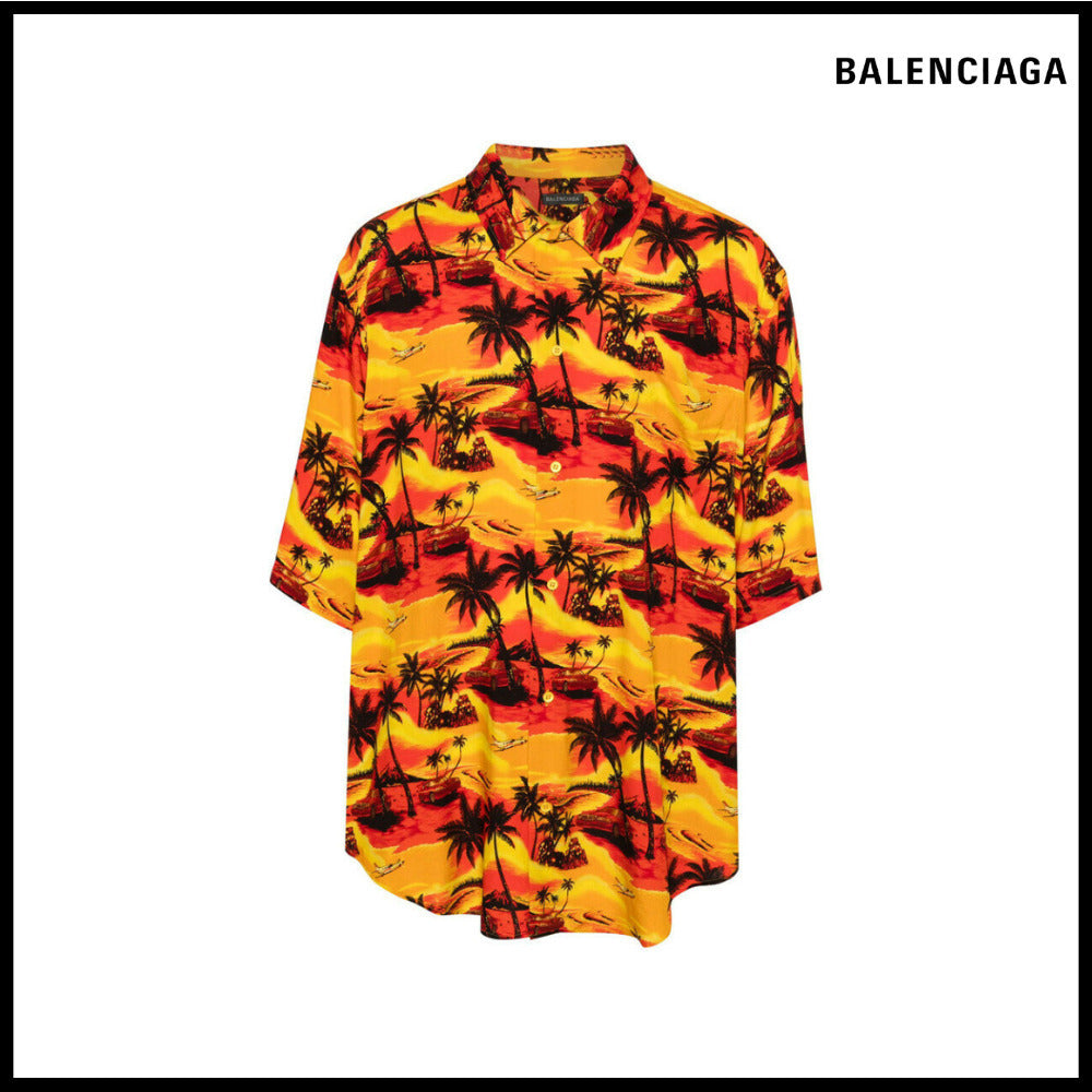 【BALENCIAGA】Hawaiian Car Minimal Short Sleeve Shirt