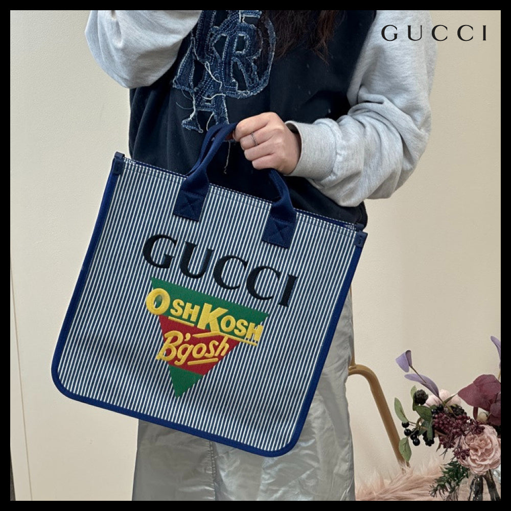 【GUCCI X OSHKOSH】Logo Stripe Square Tote Bag