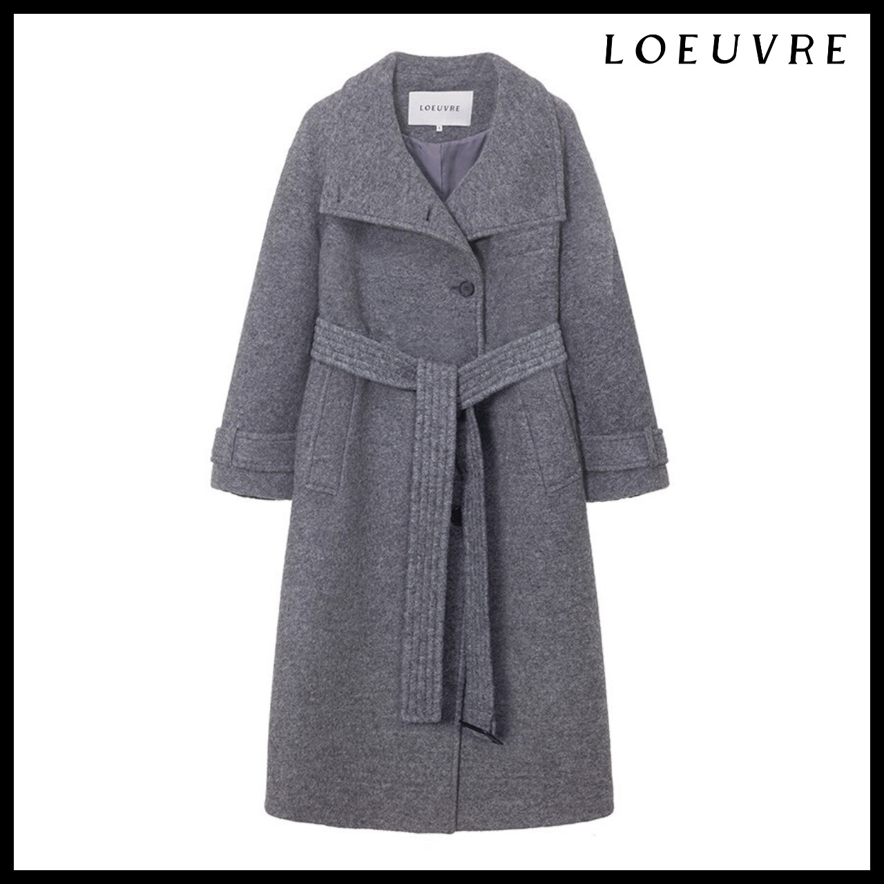 【LOEUVRE】Belted High-Neck Long Coat 3Colors