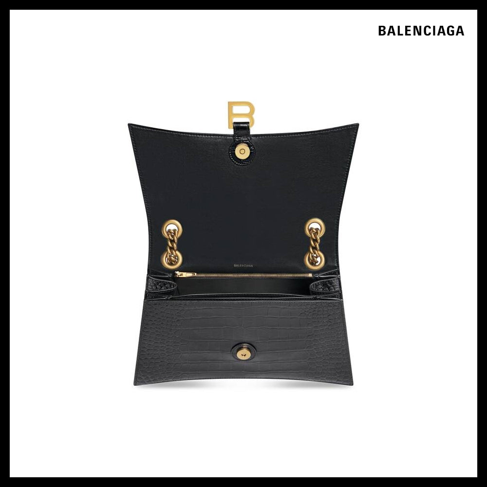 【BALENCIAGA】Crush Medium Chain Bag Crocodile EmbossedBlack