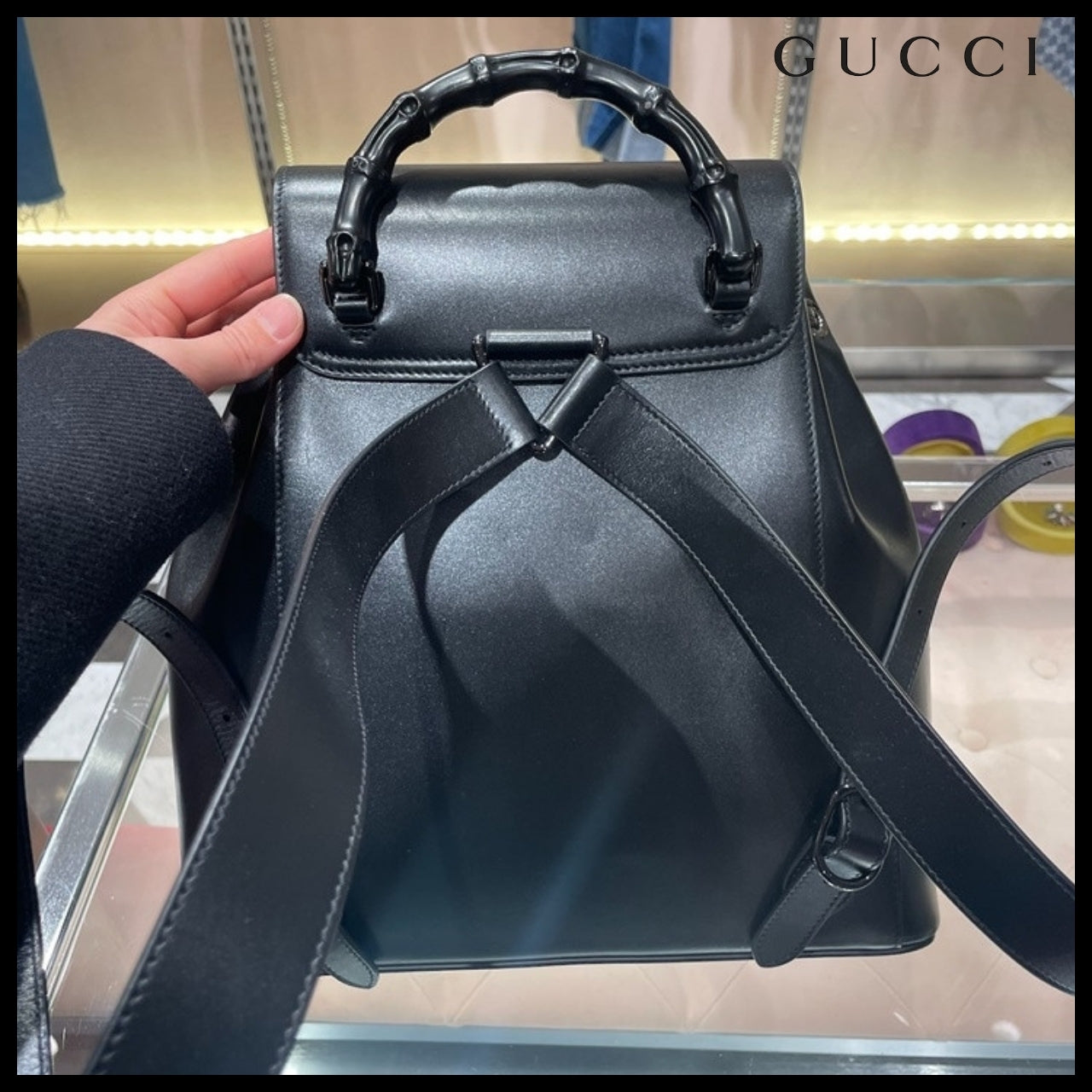 【GUCCI 】Noblesse Calf Pocket Bamboo Top Handle Backpack