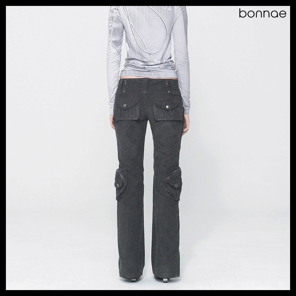 【Bonnae】Women Corduroy Pocket Pants Gray