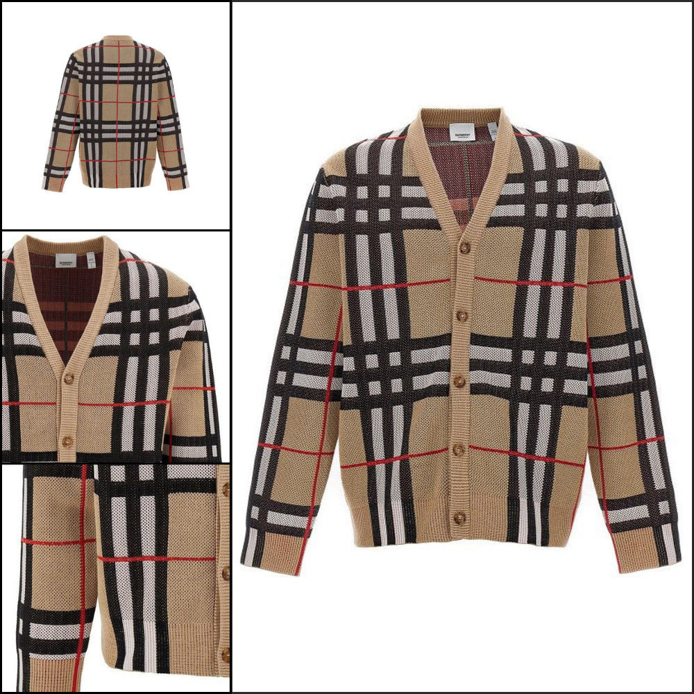 【Burberry】Check Cotton Cardigan Beige Men