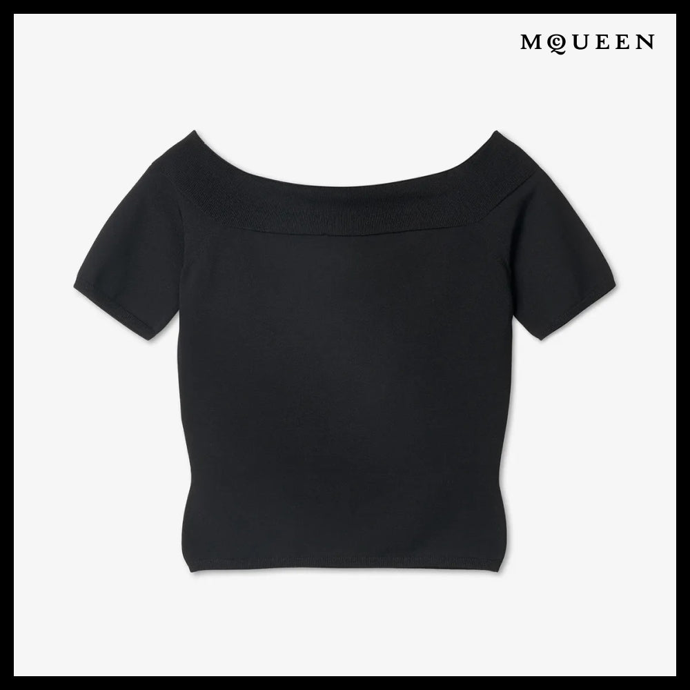 【alexander mcqueen】Off Shoulder Knit Short Sleeve T Shirt