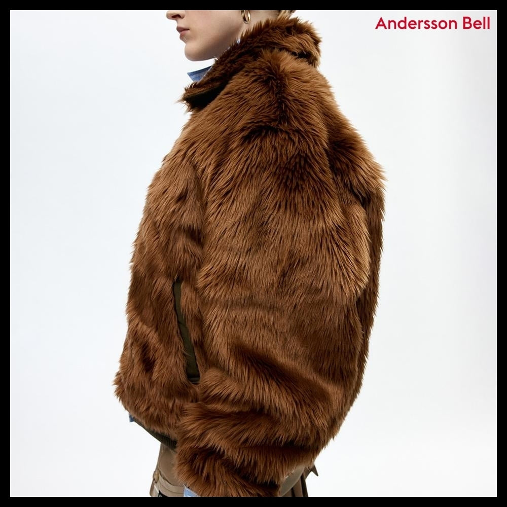 【ANDERSSON BELL】Unisex Flight Fur Bomber Jacket Brown