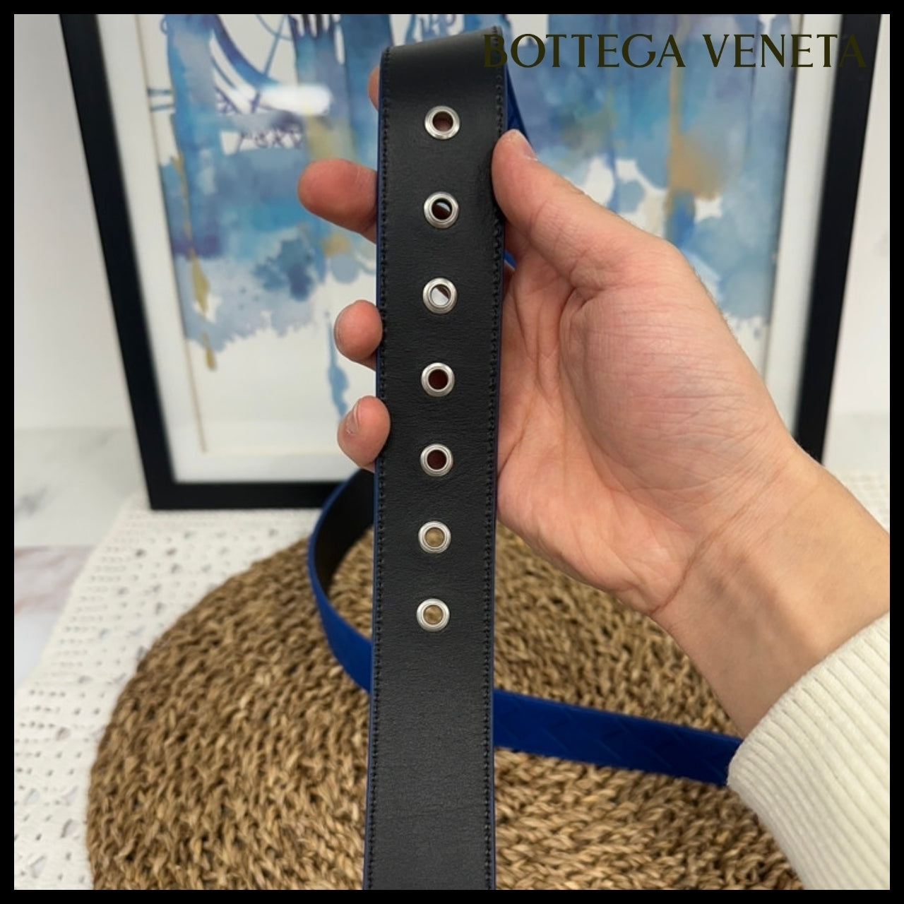 【BOTTEGA VENETA】Intrecciato Nappa Leather Men’s Belt BLUE