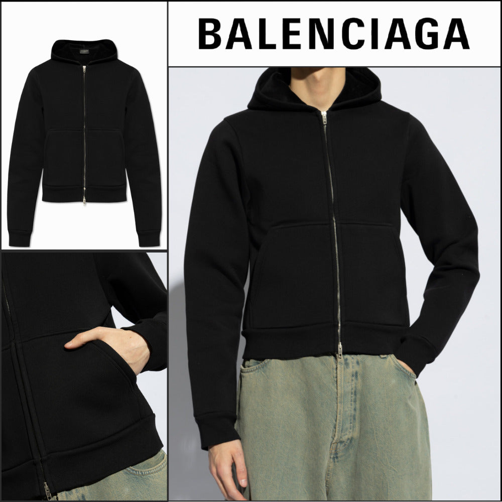 【BALENCIAGA】Cropped Zip-Up Hoodie Fitted Black