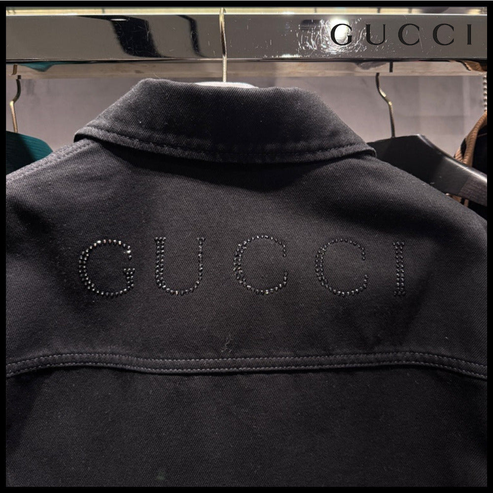 【GUCCI】Back Cubic Logo Cotton Collar Denim Jacket Black