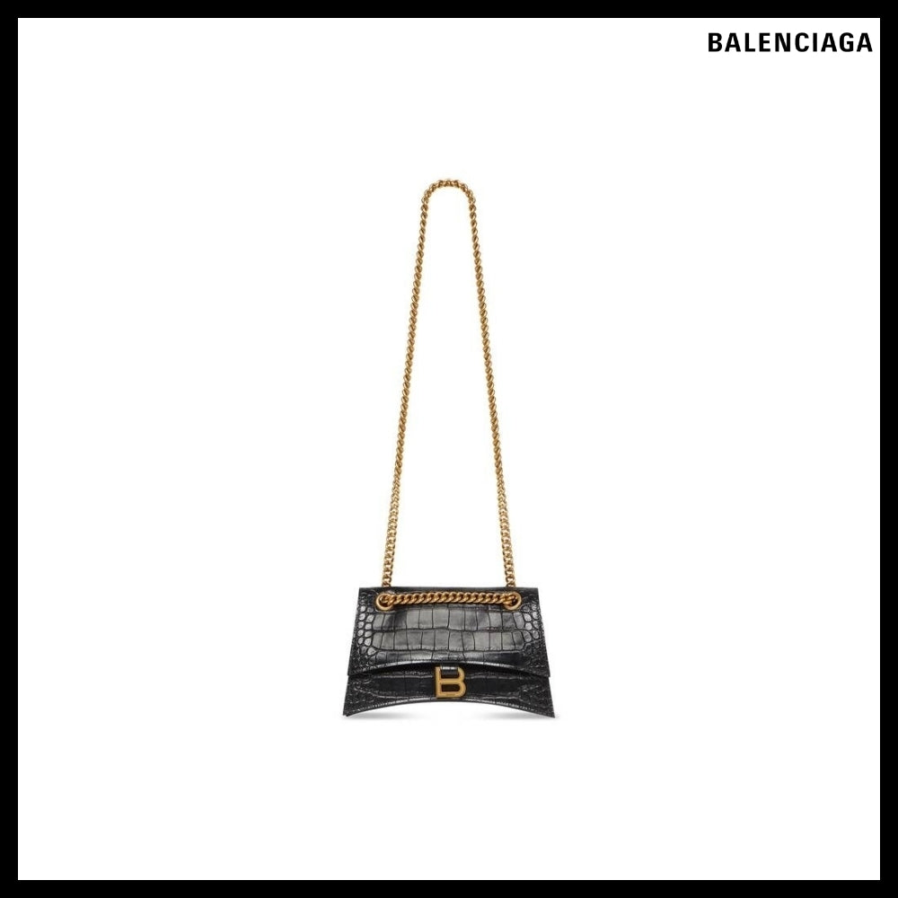 【BALENCIAGA】Crush Small Chain Bag Crocodile Embossed Black