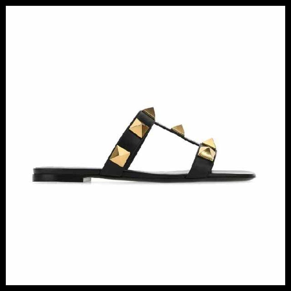 【VALENTINO】Big Stud Roman Flat Calfskin Black Women’s