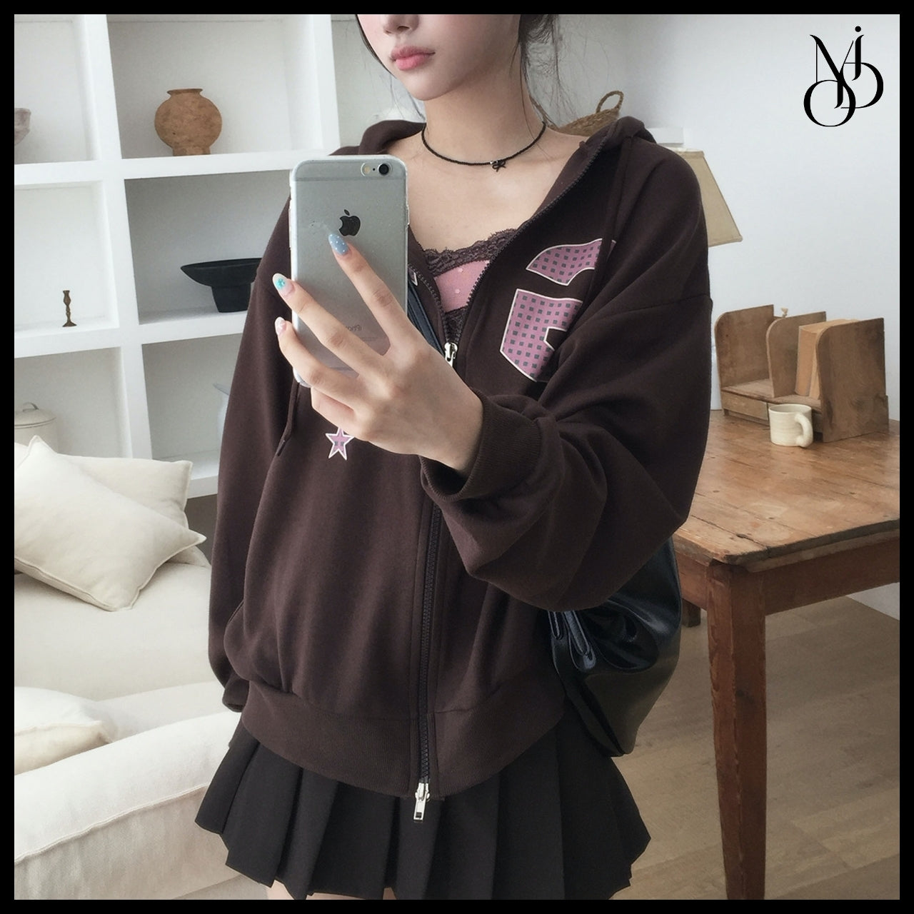 【MODIMOOD】Loose Fit Star Hoodie Zip-Up 4 Colors