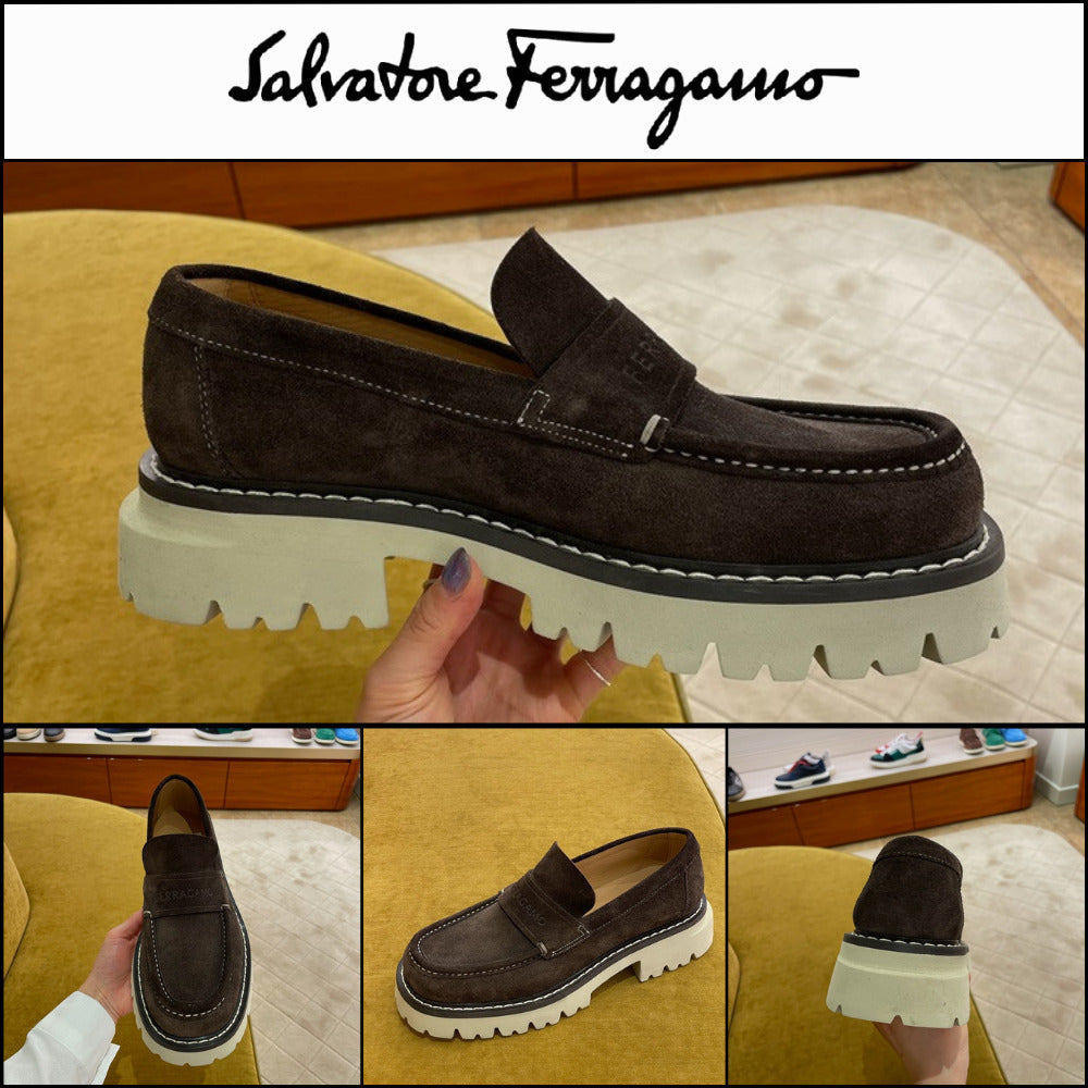 【FERRAGAMO】FERGAL SUEDE CHUNKY LOAFERS BROWN