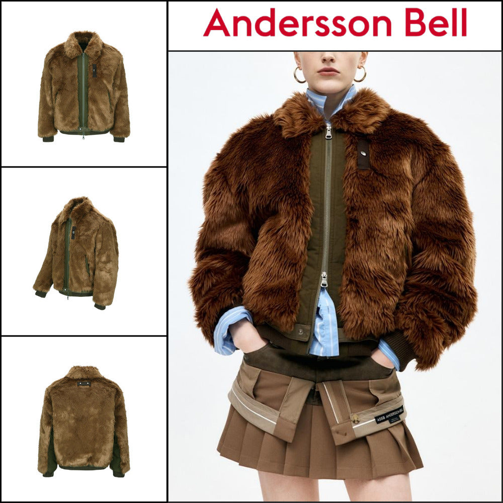 【ANDERSSON BELL】Unisex Flight Fur Bomber Jacket Brown