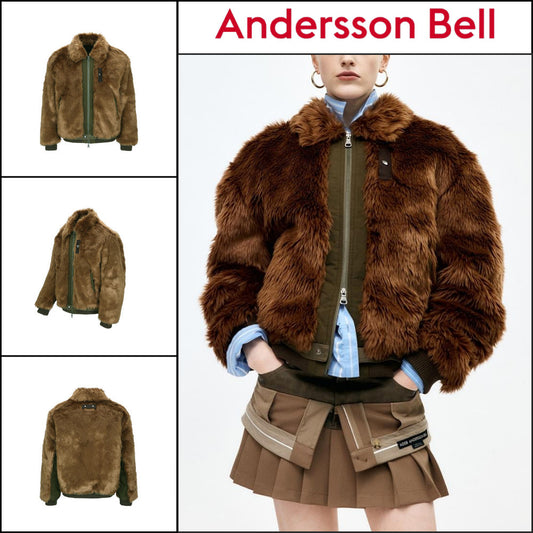 【ANDERSSON BELL】Unisex Flight Fur Bomber Jacket Brown