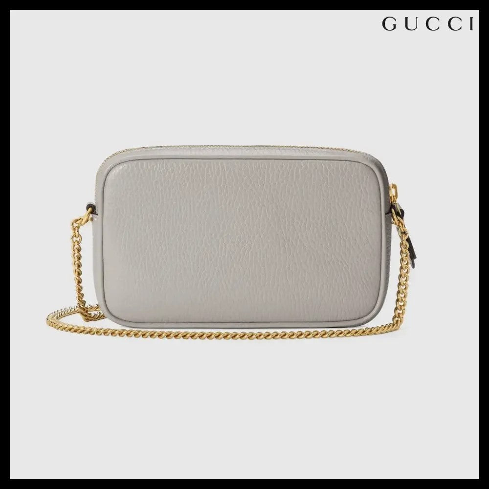 【GUCCI】Marmont Dollar Calf Mini Zip Crossbody Bag Grey Sky