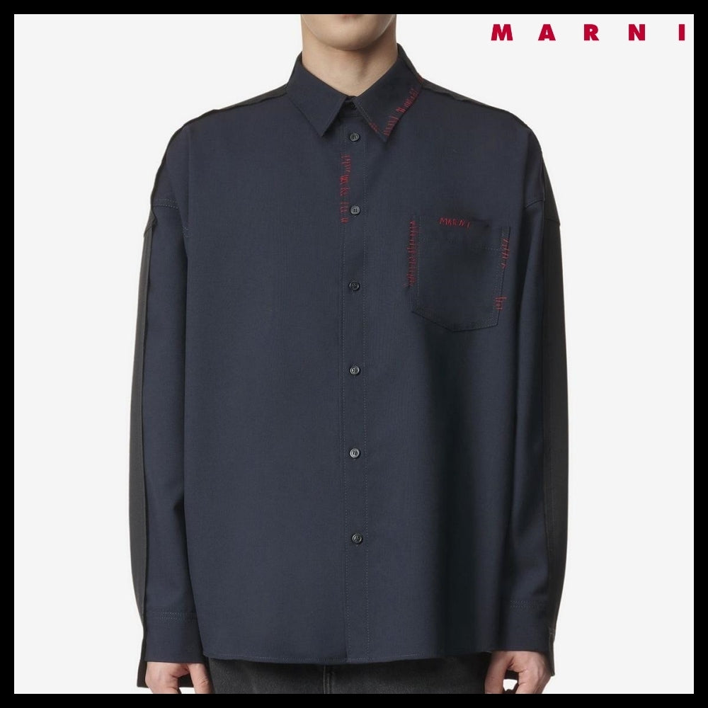【MARNI】Tropical Wool Shirt Blueblack