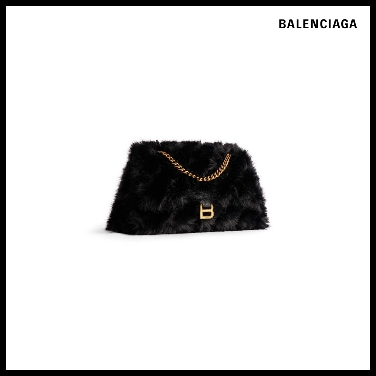 【BALENCIAGA】Crush Medium Chain Bag Fake Fur Black