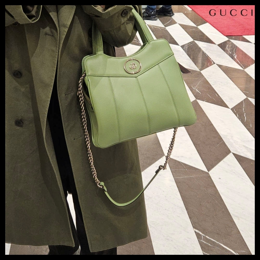 【GUCCI】PETITE GG Sena calf chatote bag green soil grass
