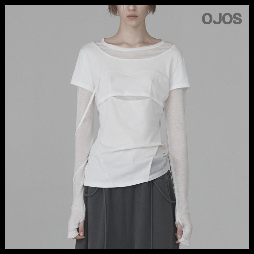 【OJOS】Layered Shoulder Strap Long Sleeves 4colors