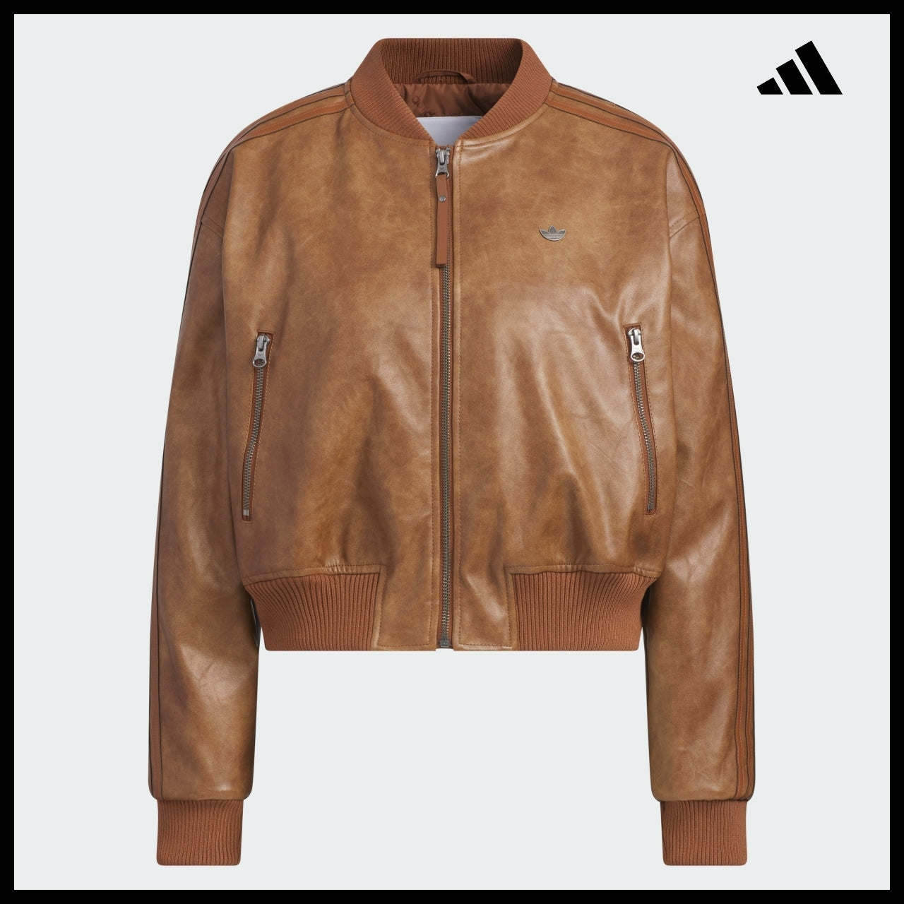 【ADIDAS】Cropped Leather Jacket Brown