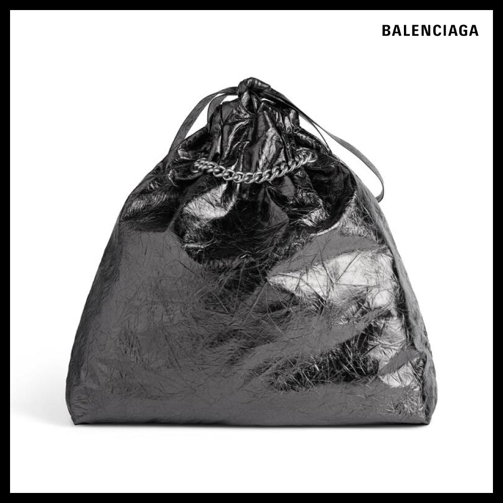 【BALENCIAGA】Crush Medium Tote Bag Dark Grey Metallized