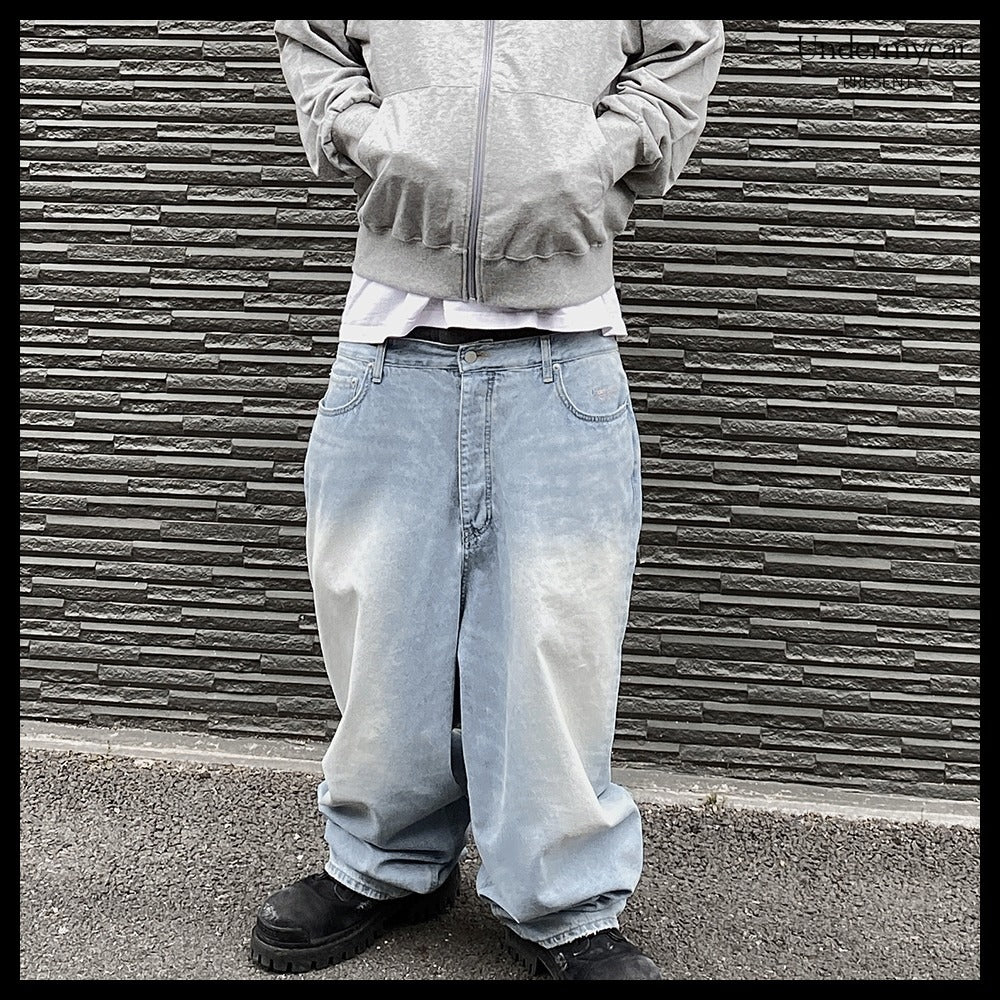 【Undermycar】Mu.31 Anti FxxkingLogoPlayBrushWashedWideJeans