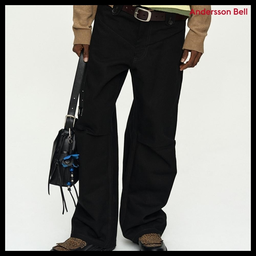 【ANDERSSON BELL】Double Waistband Wide-Leg Trousers Black