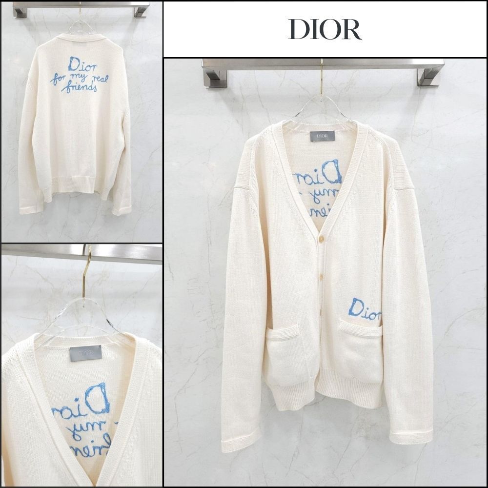 【Dior】Hilton Nell Logo Embroidery White Cardigan
