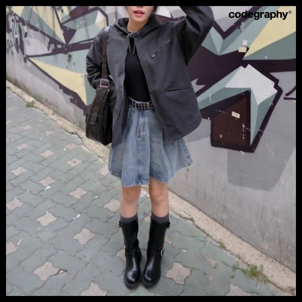【codegraphy】Vintage Washed Hooded Work Jacket