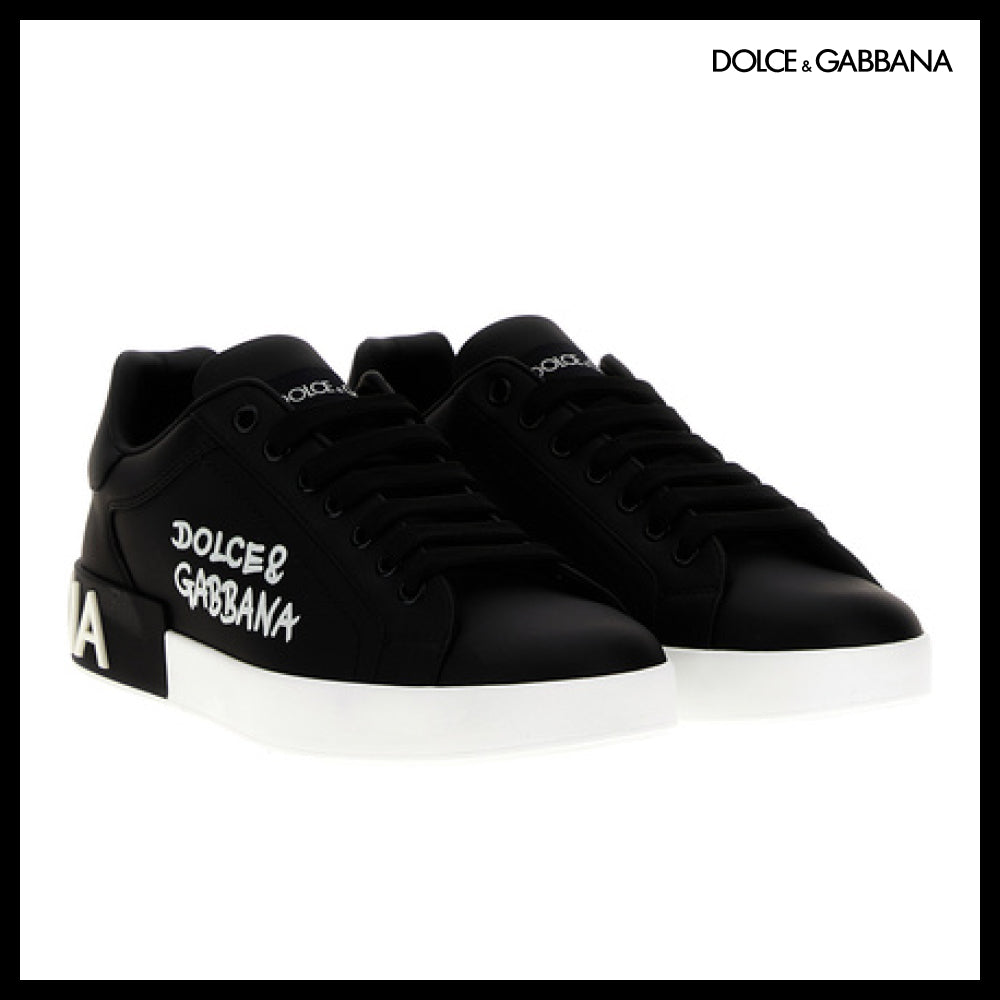 【Dolce & Gabbana】LEATHER PORTOFINO SNEAKERS WHITE / BLACK