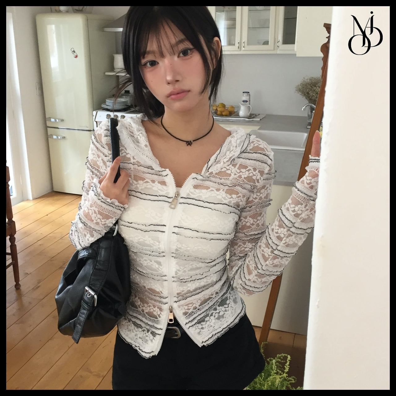 【MODIMOOD】Sheet Lace Hoodie Zip-Up Cardigan