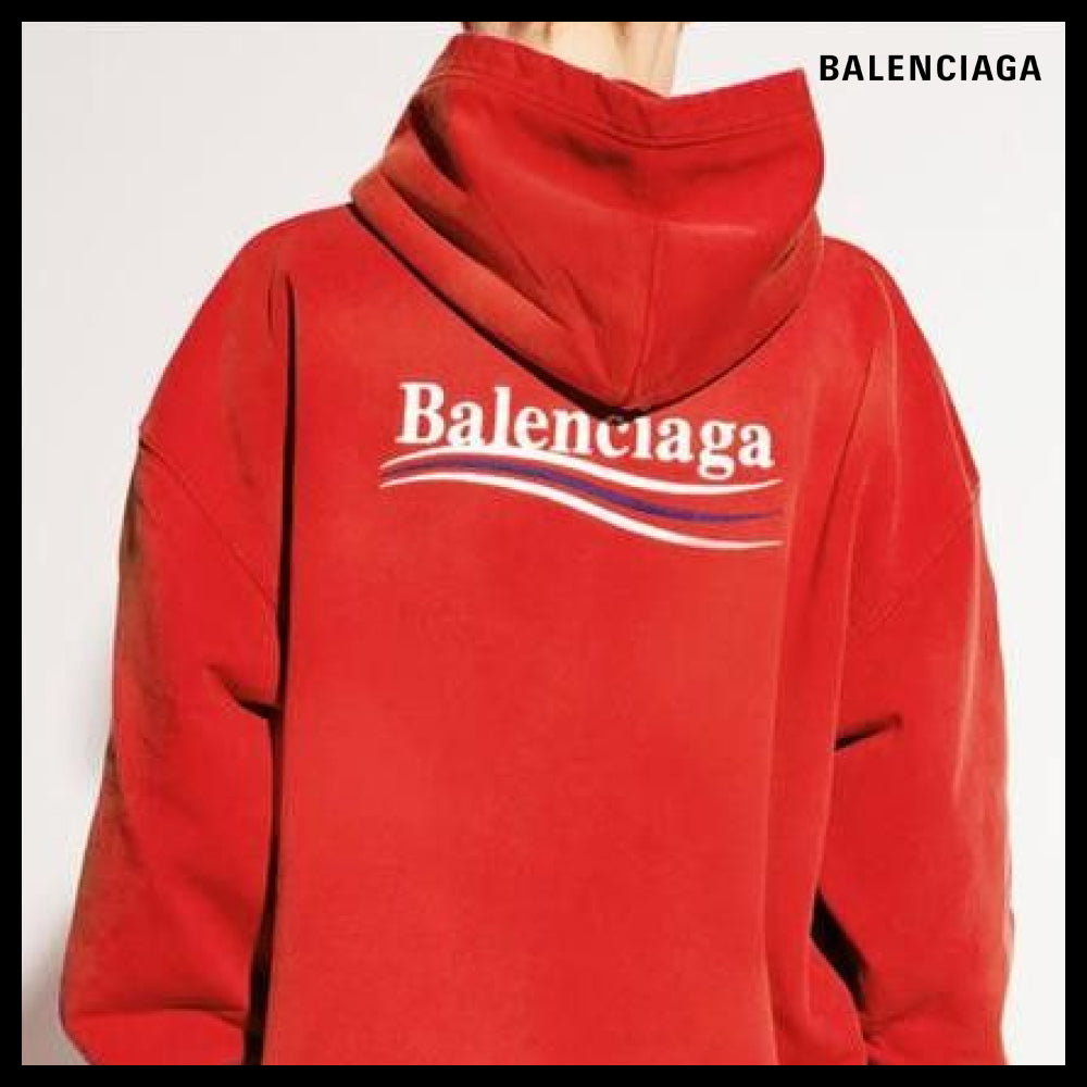 【BALENCIAGA】Unisex Political Campaign Large Fit Hoodie Red
