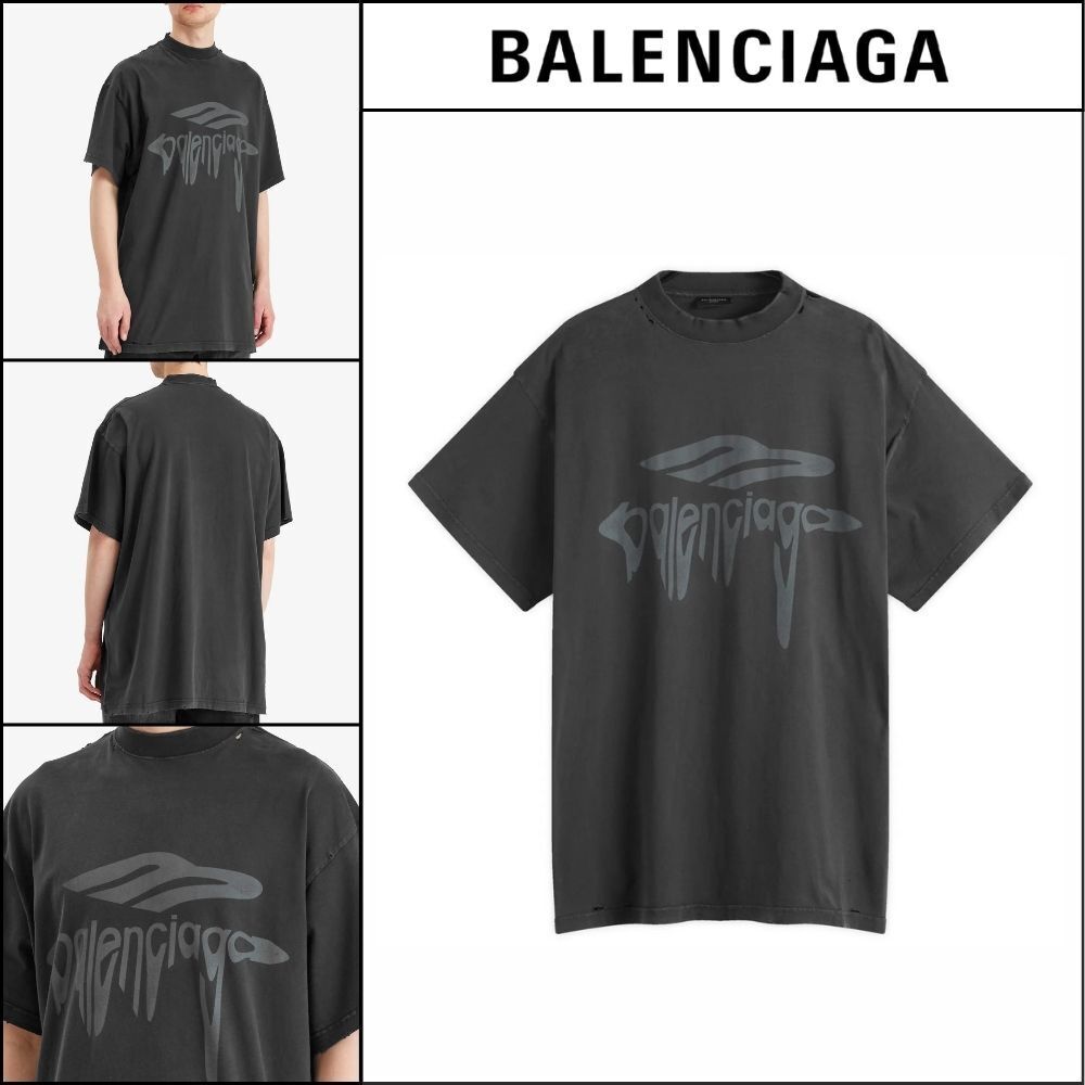 【BALENCIAGA】Wavy Logo Oversized T Shirt Crewneck