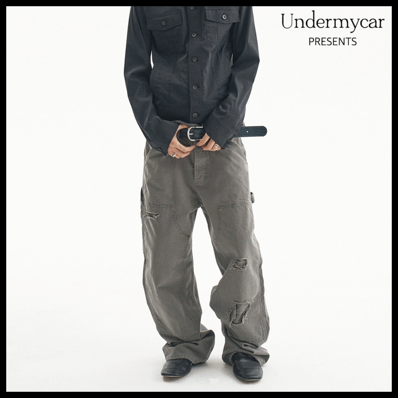 【Undermycar】Army Canvas Carpenter Pants Khaki Gray