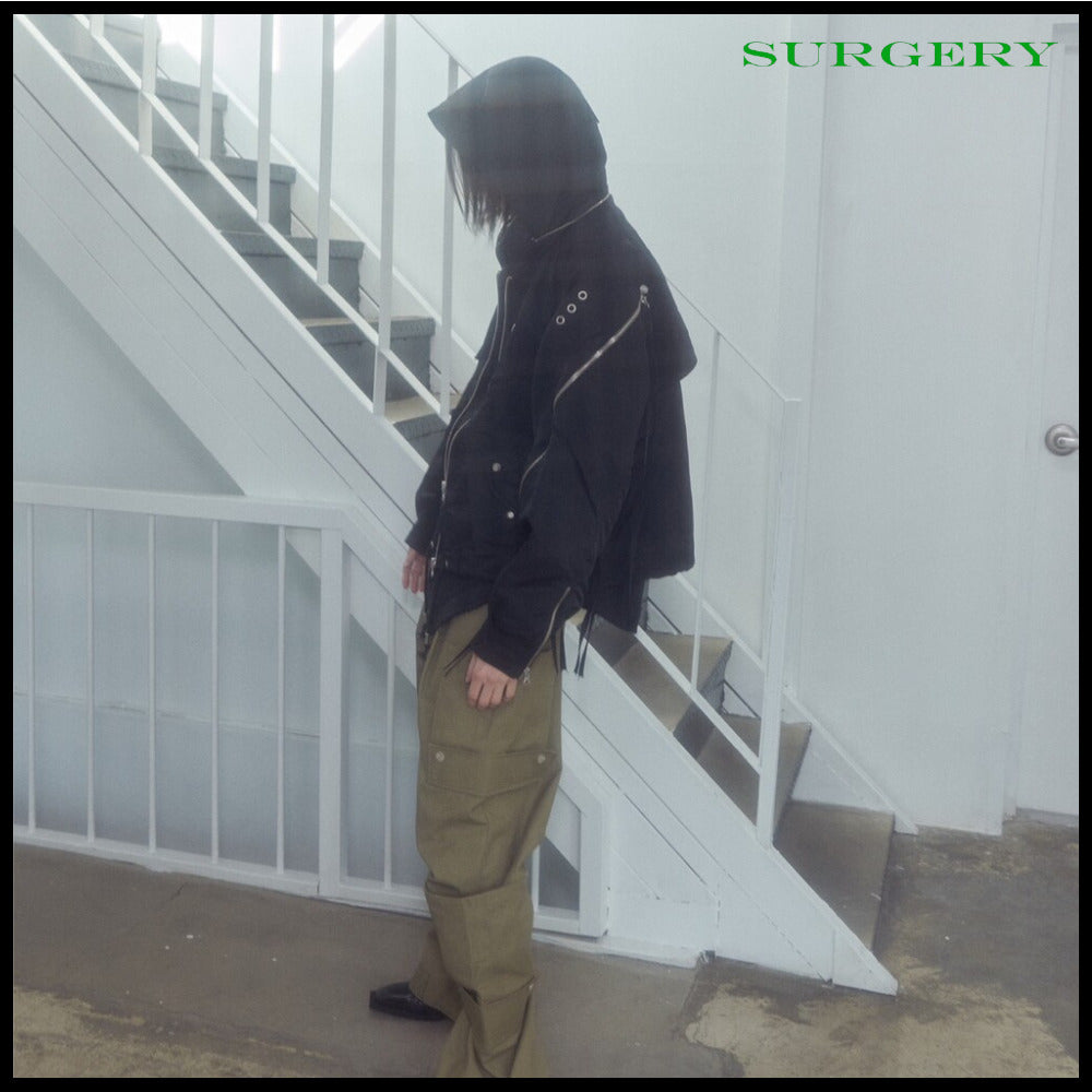 【SURGERY】Biker Embossing Puffer Jacket Black
