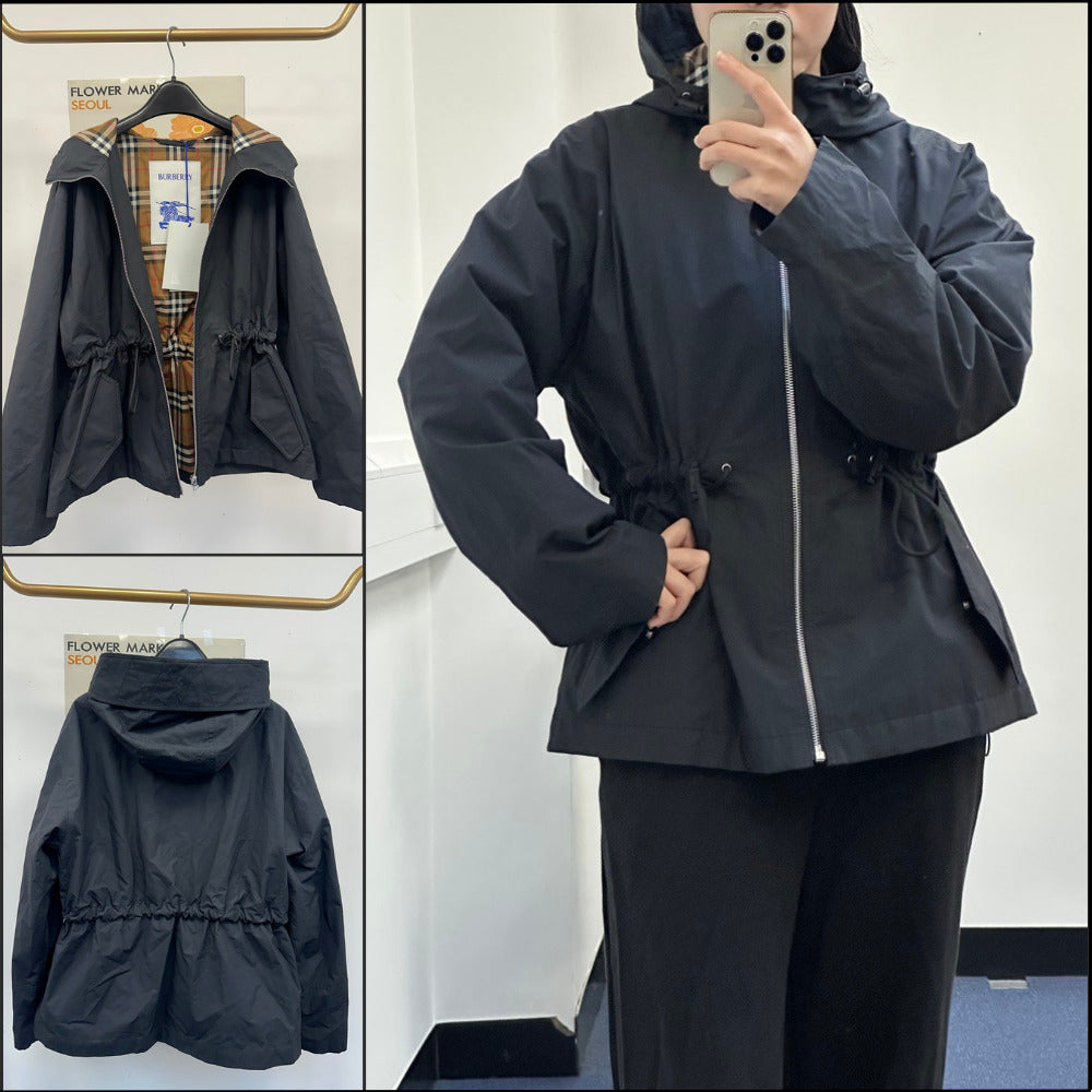 【BURBERRY】MEDLEY Drawstring Cotton Hooded Jacket Black