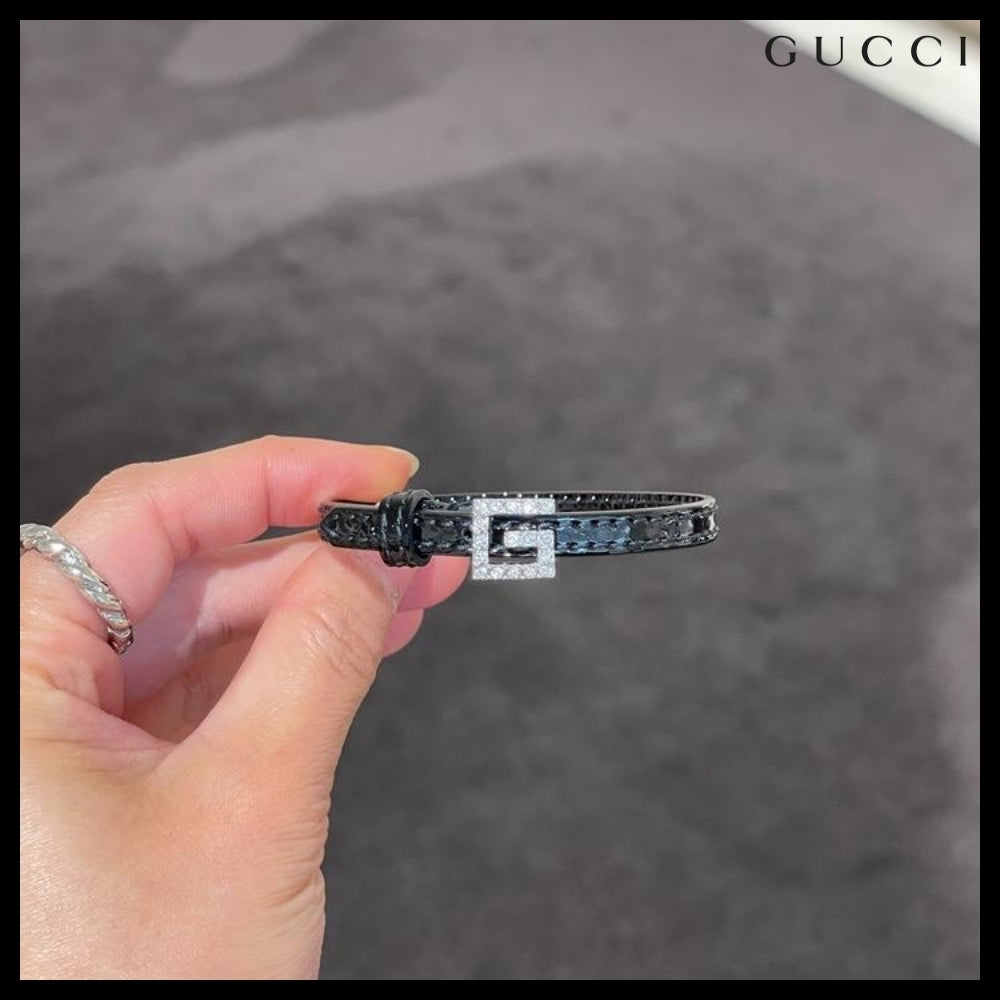 【GUCCI】 レディース レザー ブレスレット ブラック