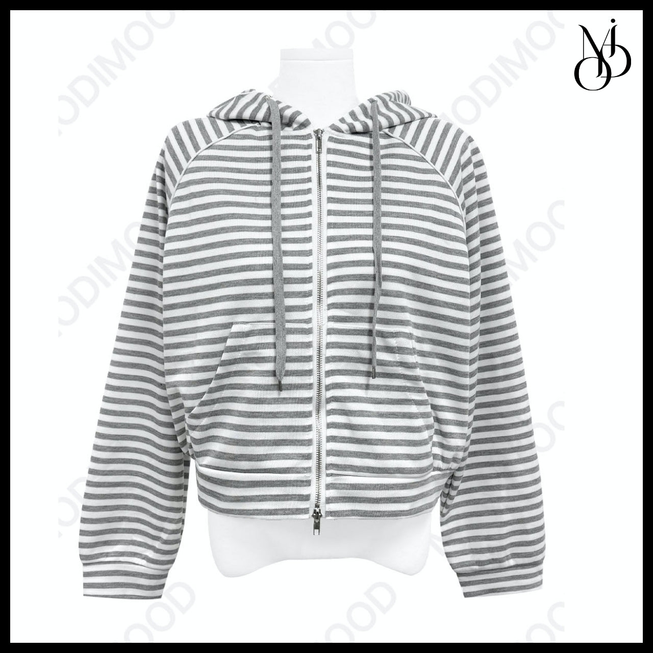 【MODIMOOD】Labu Stripe Two-Way Hoodie Zip-Up 2 Colors