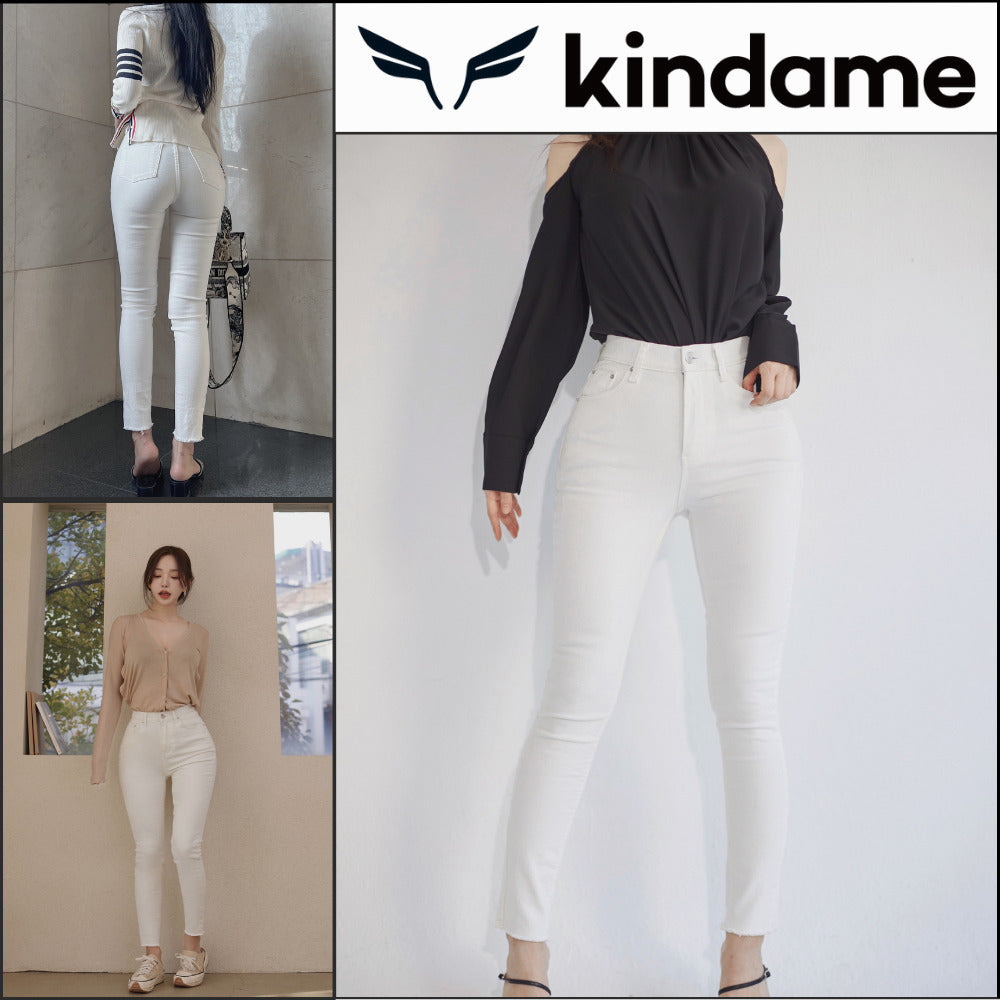 【KINDAME】Hip Volume-Up Skinny Back Ivory Jeans