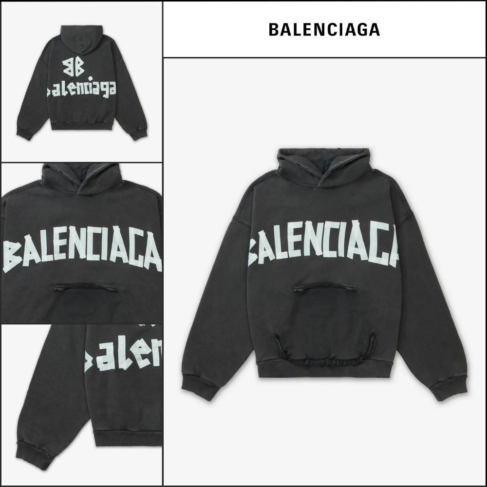 【BALENCIAGA】Ribbed Pocket Hoodie - Faded Black