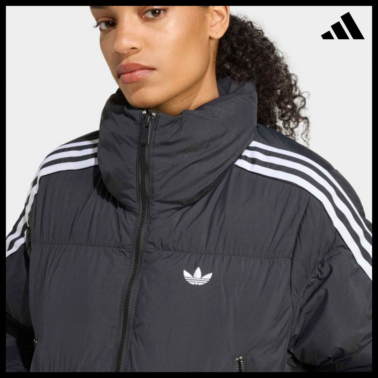 【ADIDAS】Crop Black Synthetic Down Puffer Jacket