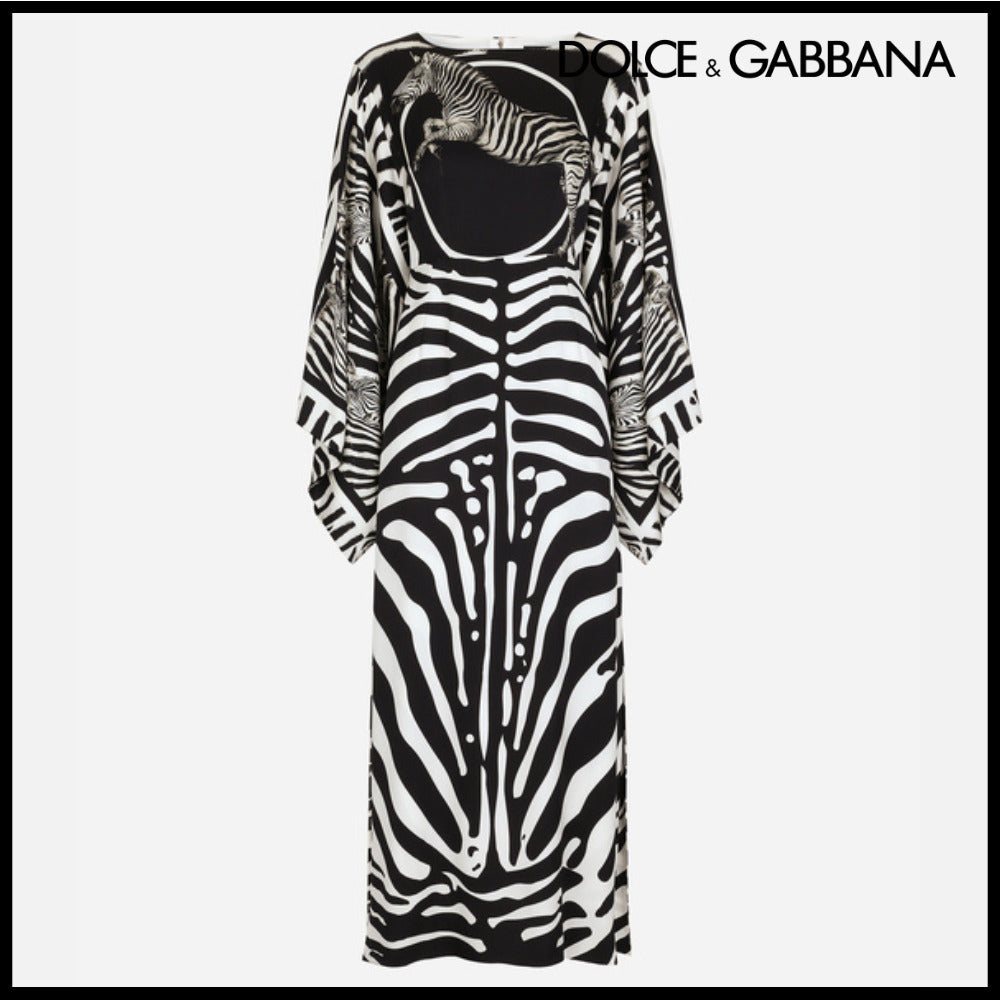 【Dolce & Gabbana】LONG ZEBRA-PRINT CHARMEUSE DRESS