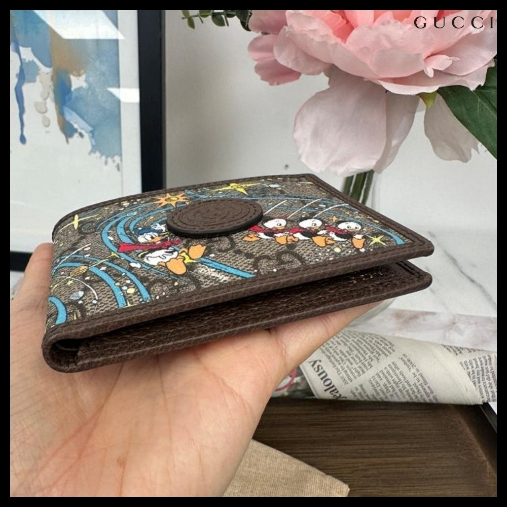 【Gucci x Disney】Donald Duck Print Canvas Leather Wallet