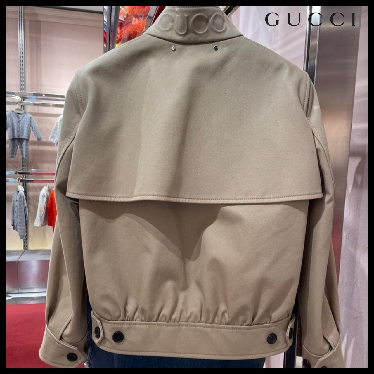 【GUCCI】Logo Cotton Drill Bomber Jacket Cold Beige